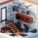 Isometric view of a modern loft apartment interior