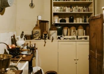 vases and bottles on shelf